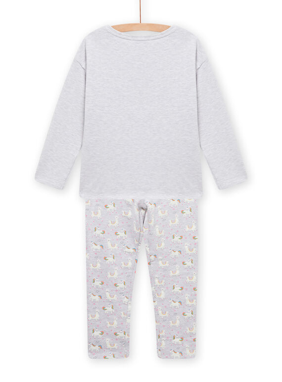 Child girl grey fleece pajamas with phosphorescent llama pattern MEFAPYJLAM / 21WH1194PYJJ920