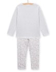 Child girl grey fleece pajamas with phosphorescent llama pattern MEFAPYJLAM / 21WH1194PYJJ920