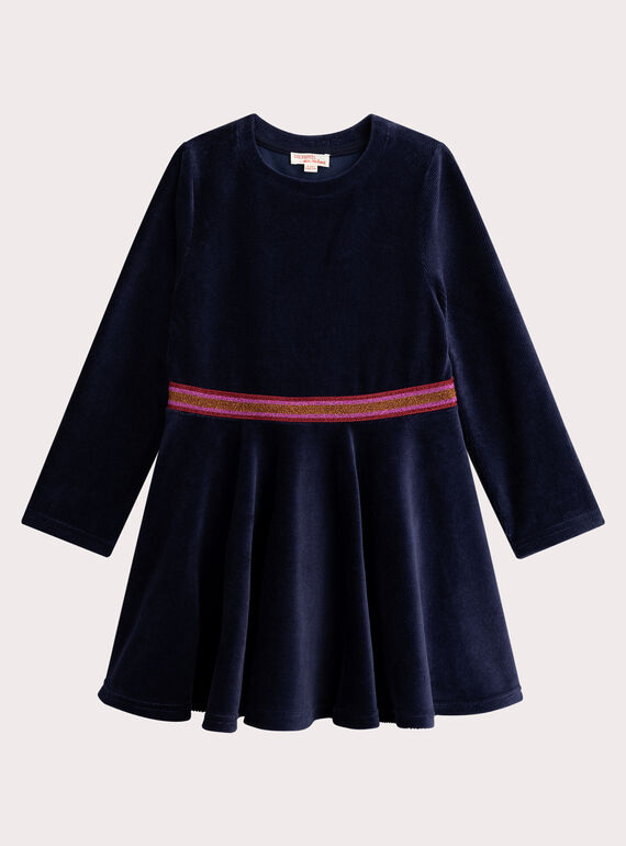 Navy dress in ribed velvet and lurex for girls VAROROB3 / 24W901P1ROB070