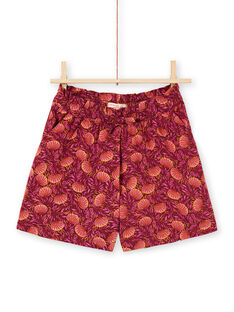 Girl's burgundy and orange shorts with foliage print LATERSHORT3 / 21S901V2SHO719