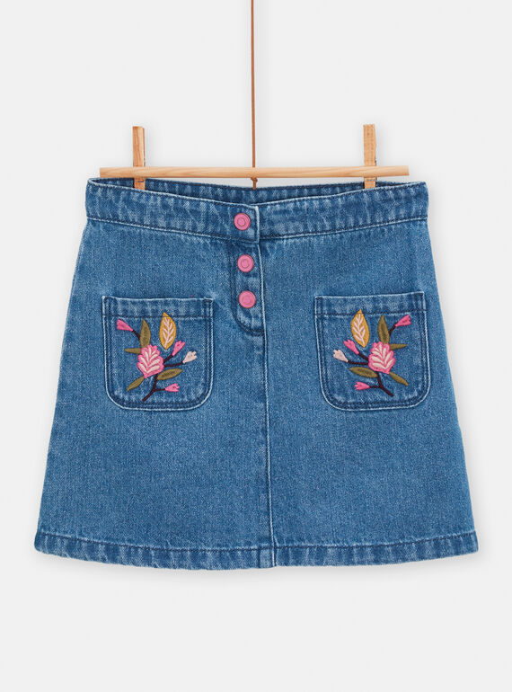 Girl's blue denim skirt with floral embroidery TACRIJUP1 / 24S901L2JUPP274