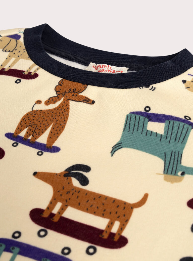 Beige printed pajamas in filled fleece for boys  VEGOPYJANI / 24WH1291PYJ007