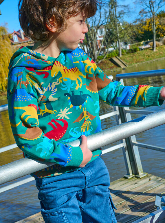 Boy's green hoodie with dinosaur print SOVERSWE / 23W902J1SWE600