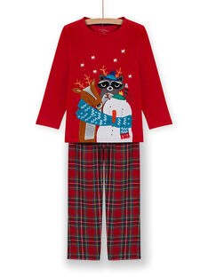 Red velvet pyjama set with Christmas fantasy design for boys MEGOPYJNOANI / 21WH12F1PYJ505