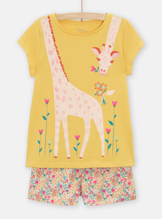 Girls' yellow straw pyjamas with giraffe motif TEFAPYJGIR / 24SH1154PYJ104