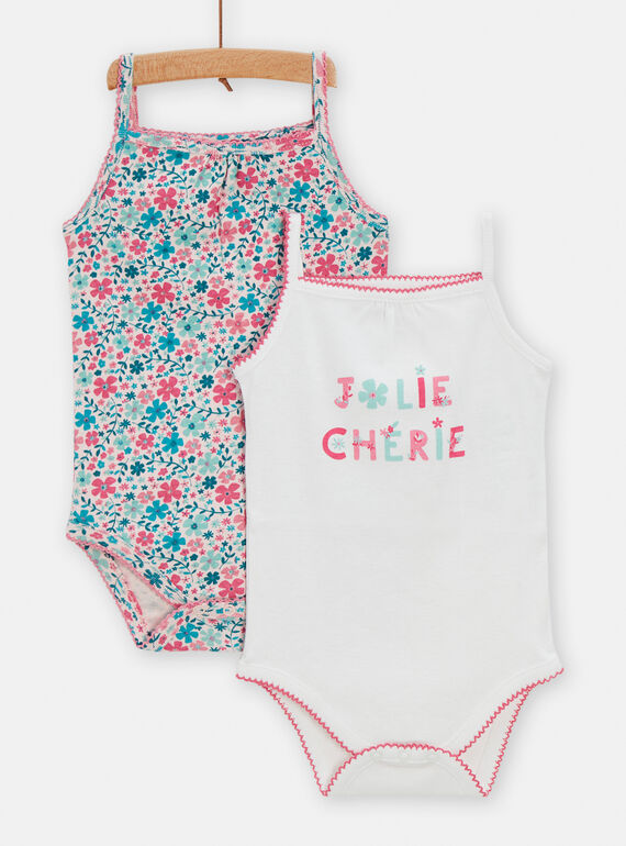 Set of 2 pink and multicolored baby girl bodysuits TEFIBODLIB / 24SH1371BDLD310