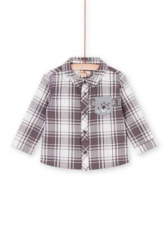 Taupe and white checkered baby boy shirt LUPOECHEM / 21SG10Y1CHM001