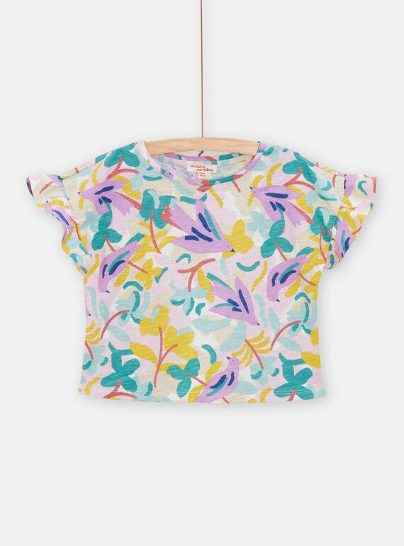 Girls cream t-shirt with bird print TAPOTI3 / 24S901M1TMC001