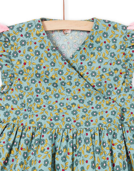 Girl's khaki dress with floral print short sleeves MAKAROB2 / 21W901I1ROB612