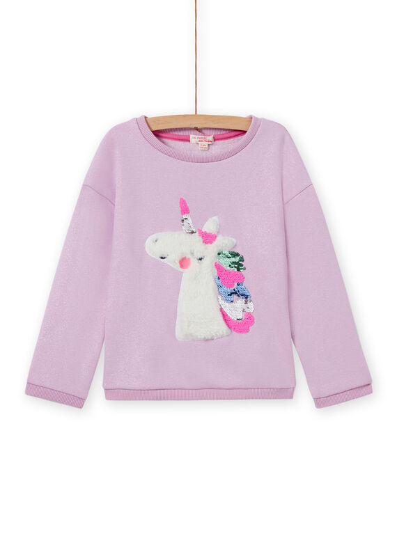 Girl's reversible unicorn sweatshirt with sequins MAPLASWEA / 21W901O1SWE326