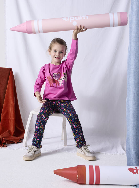 Pink T-shirt animation cats with sequins for girls  VAROTEE2 / 24W901P2TMLD330