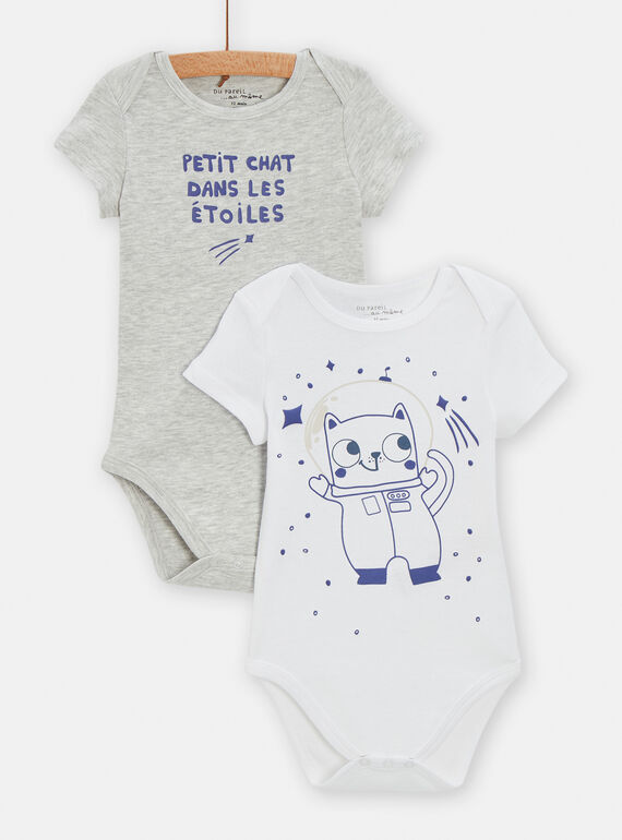 Set of 2 assorted gray and white bodysuits for baby boys TEGABODCOS / 24SH1461BOD000