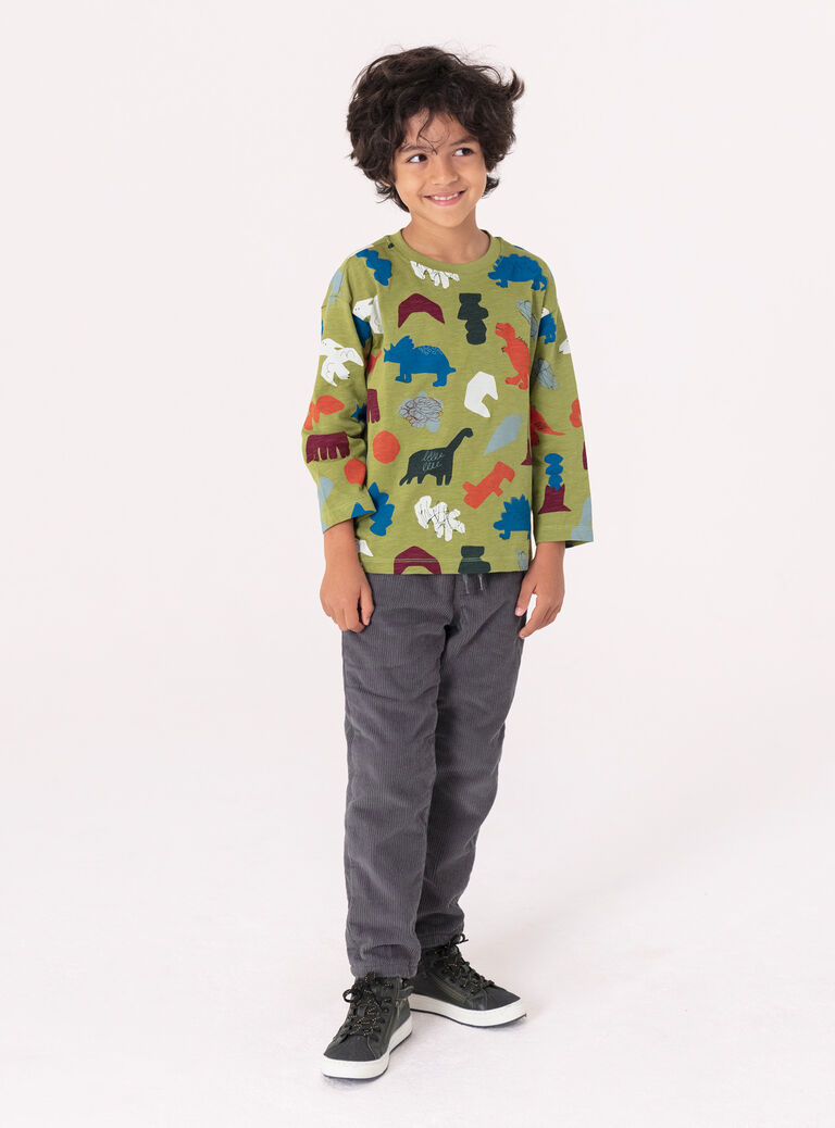 Dinosaur printed apple green T-shirt for boys  VOKLITEE3 / 24W90244TML617