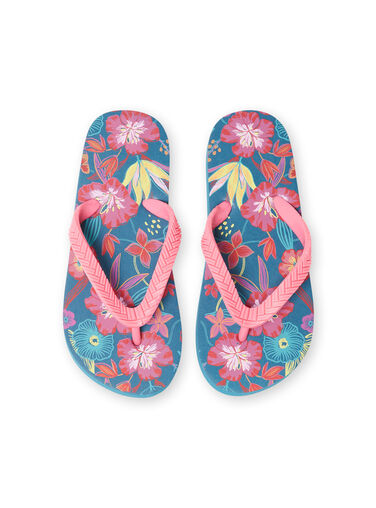 Duck blue flip flops with flower print girl LFTONGHAWAI / 21KK3561D01070