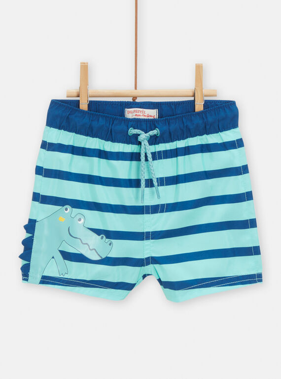 Baby boy turquoise and navy blue striped swim shorts TYUMERUV2 / 24SI10G2MAI209