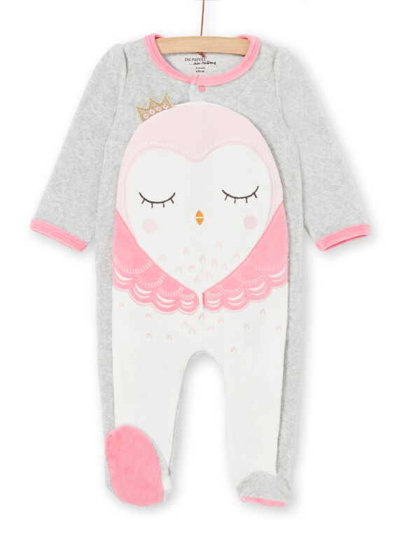 Grey and pink velvet baby girl sleep suit LEFIGRECHOU / 21SH1358GREJ920
