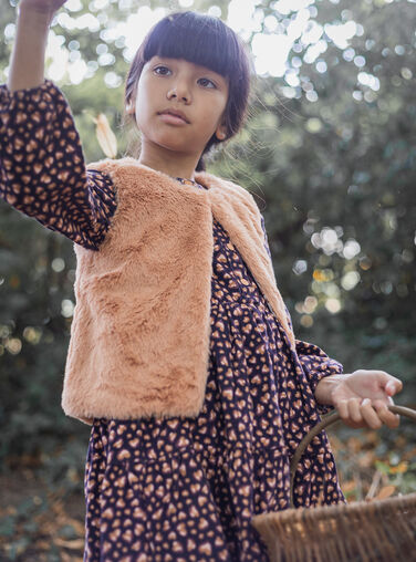Reversible brown fur cardigan for girls  VABACAR / 24W901Q1CARI820