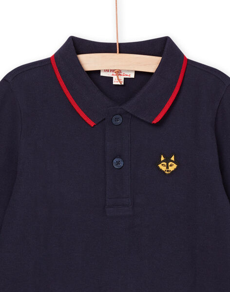 Navy blue polo shirt with embroidered wolf's head motif POJOPOL1 / 22W902D4POL705