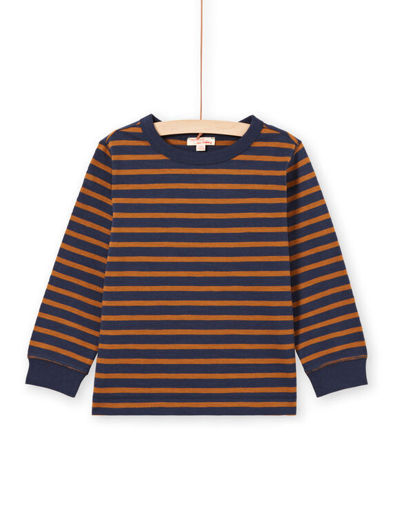 Boy's long sleeve navy blue and brown striped T-shirt MOJOTIRIB4 / 21W9022BTML812