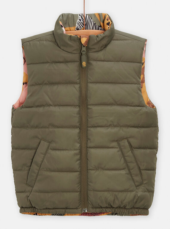Boy's reversible khaki sleeveless down jacket TOGRODOU2EX / 24S902P2BLOB106
