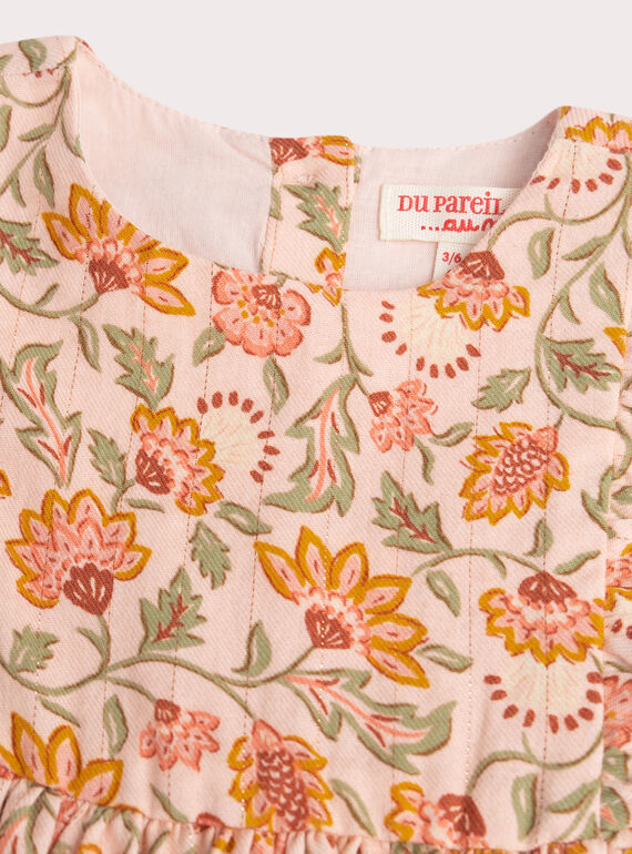 Baby girls' pastel pink dress printed with flowers WILANROB1 / 25SG0943ROBD326