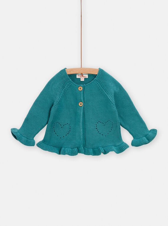Turquoise knit cardigan for baby girls TIPOCAR2 / 24SG09M2CARC235