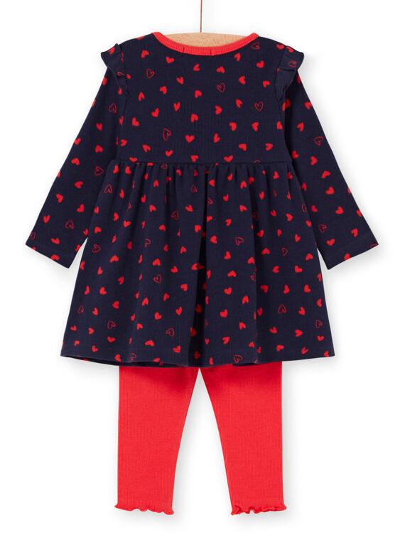 Navy blue dress and baby girl red leggings LIHAENS / 21SG09X1ENS070