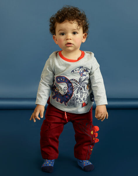 Baby boy's grey t-shirt with long sleeves and dinosaur print MUPATEE3 / 21WG10H2TML943