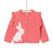 Dark pink cardigan with rabbit jacquard animation