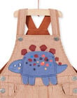 Baby boy's brown and ecru striped twill overalls with dinosaur animation MUPASAL / 21WG10H1SALI811