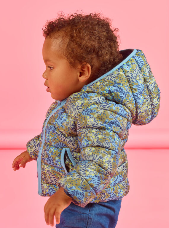 Baby boy's khaki green quilted down jacket with tiger print MUGRODOU / 21WG1051D3E604