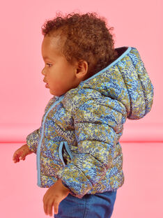 Baby boy's khaki green quilted down jacket with tiger print MUGRODOU / 21WG1051D3E604