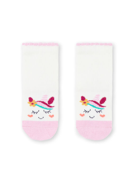 Baby girl's unicorn socks in ecru and pink MYITUSOQ / 21WI09K1SOQ001