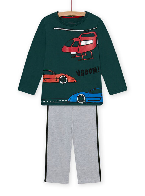 Child boy's green fleece pajama set with car motif MEGOPYJCAR / 21WH1299PYJ060