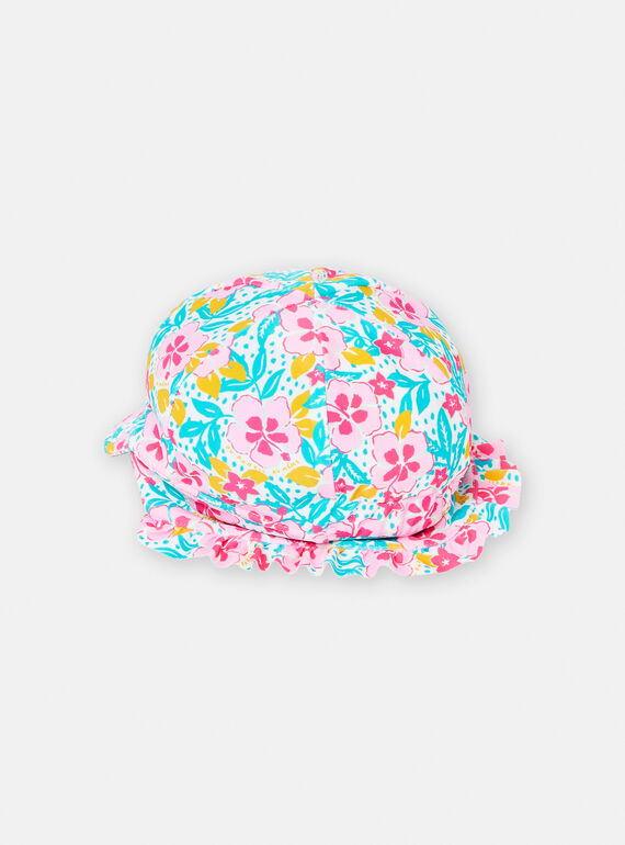 Baby girl's pink and turquoise floral-print beach cap TYICHA / 24SI09F1CHA000