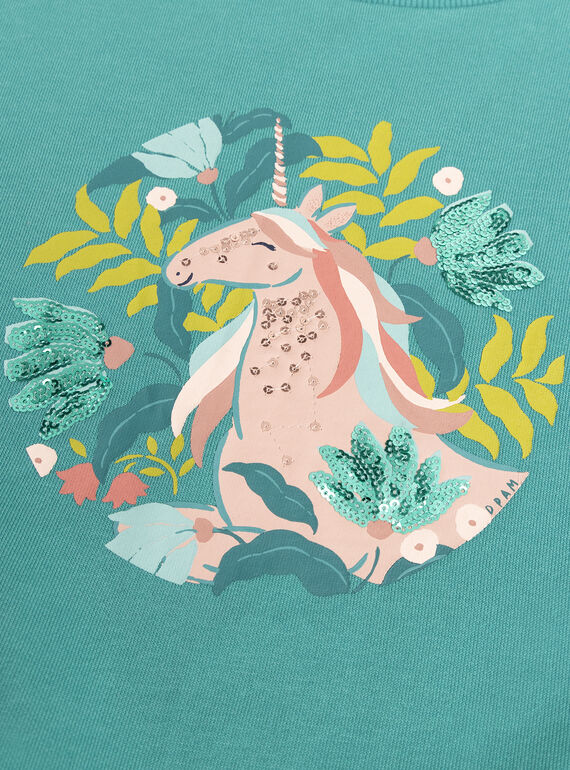 Blue green unicorn animation sweatshirt with sequins for girls  VAKLISWEA / 24W90141SWE215