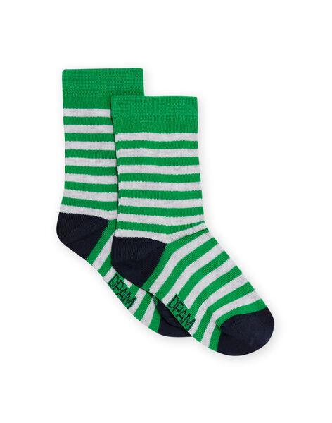 Kiwi green and grey striped socks child boy NYOJOCHOR3 / 22SI0269SOQ617