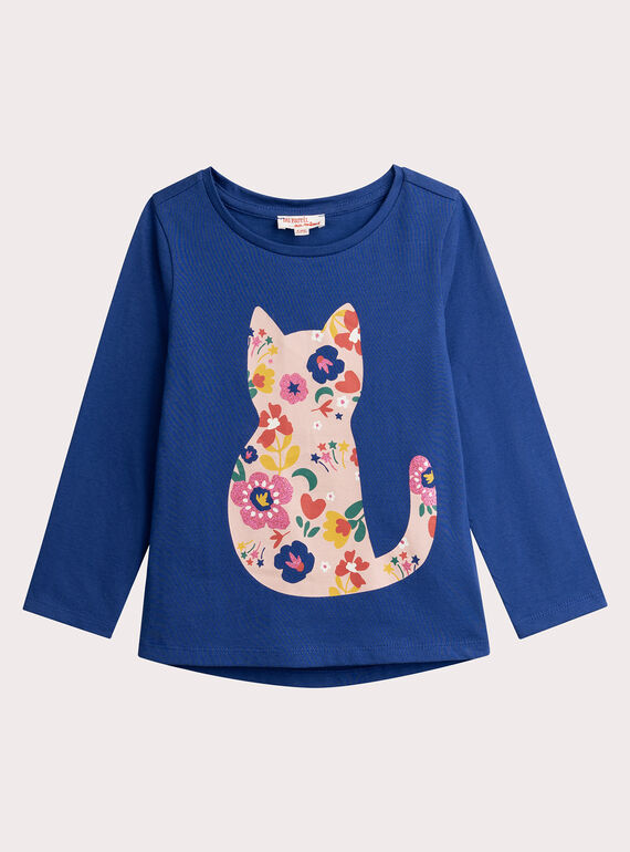 T-shiRt blue animation glittery flowery cat for girl  VAROTEE3 / 24W901P1TMLC207