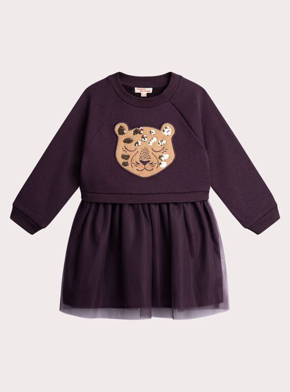 Purple sweatshirt dress with tulle for girls  VABAROB3 / 24W901Q3ROB718