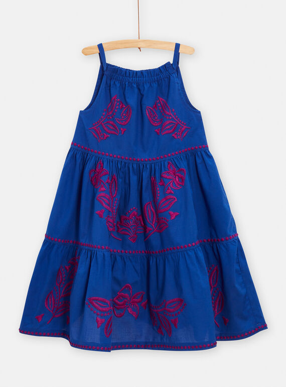 Blue dress with floral embroidery for girls TAMUMROB3 / 24S901R1ROBC207