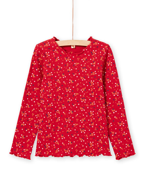 Girl's red floral ribbed T-shirt, long sleeve MAJOUTEE5 / 21W90126TML511