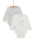 Lot of 2 long sleeved crossed bodysuits with mushroom design for mixed births MOU2BOD1 / 21WF03D1BOD001