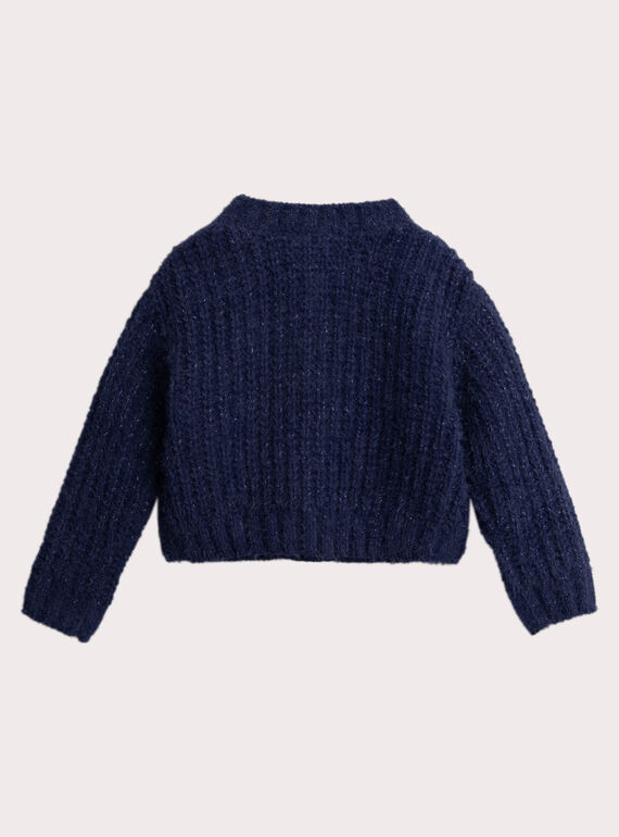 Navy blue feather knit cardigan for girls  VAJOCAR1 / 24W901H5CAR070