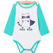Baby boy white and turquoise racoon bodysuit