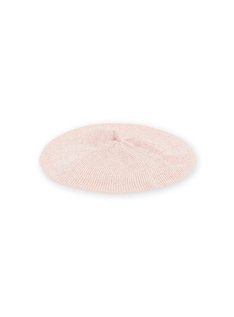 Baby girl powder pink knitted beret with floral embroidery NYIMOBON / 22SI09N1BOND327