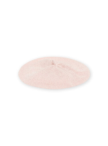 Baby girl powder pink knitted beret with floral embroidery NYIMOBON / 22SI09N1BOND327