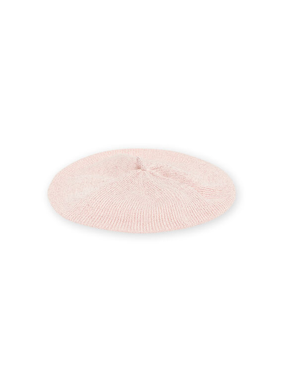 Baby girl powder pink knitted beret with floral embroidery NYIMOBON / 22SI09N1BOND327