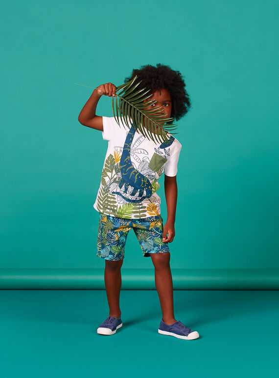 White and blue T-shirt with foliage print for children and boys LOVERTI3 / 21S902Q4TMC000