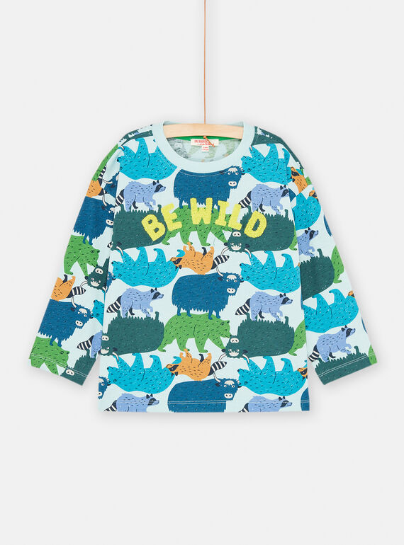 Boy's arctic blue animal print T-shirt SODUTEE4 / 23W902P2TMLC219