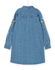 Blue denim dress with floral embroidery on the sleeves RAMAGROB3 / 23S901T2ROBP272